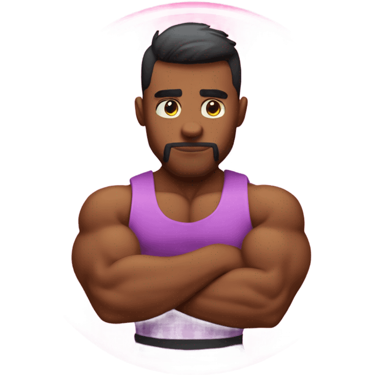 pink colored circle emoji guy with serious face and buff arms flexing biceps emoji