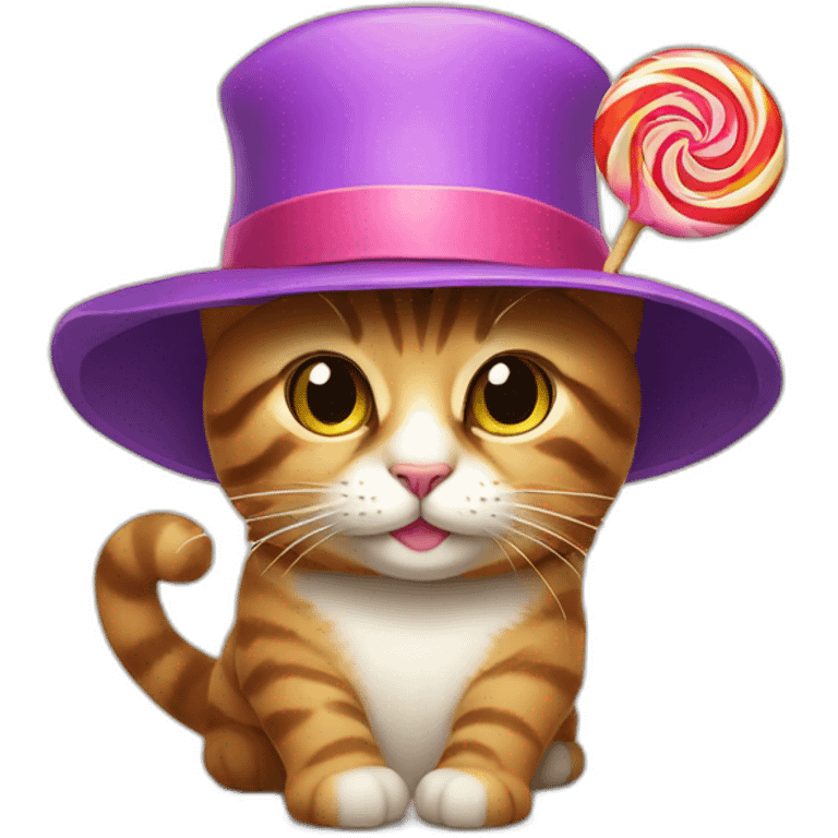 cat with a hat and a lollipop emoji