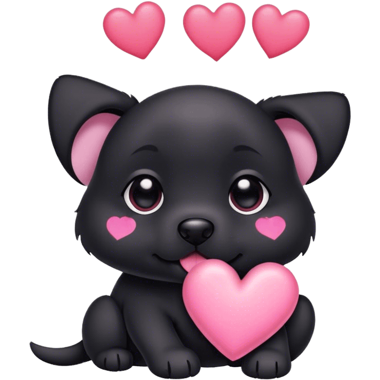 Black puppy with pink heart emoji