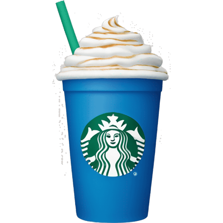 Blue and white Starbucks cup with foam at the top with a straw  emoji