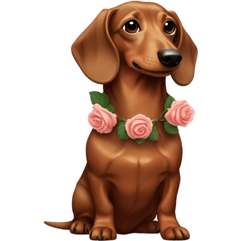 Brown long-haired dachshunds light brown witch a rose emoji