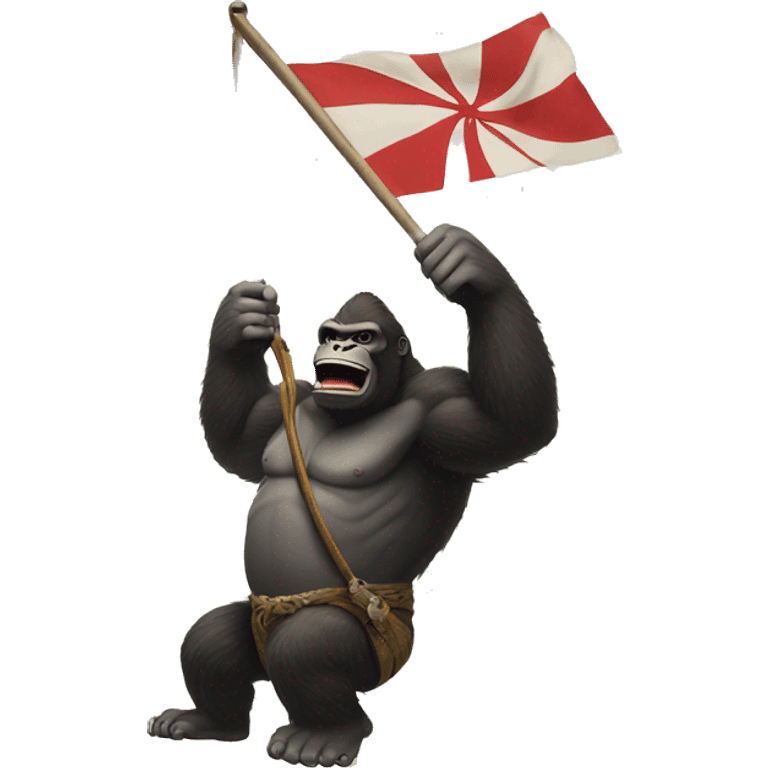 king kong holding  the japanese flag hoist emoji