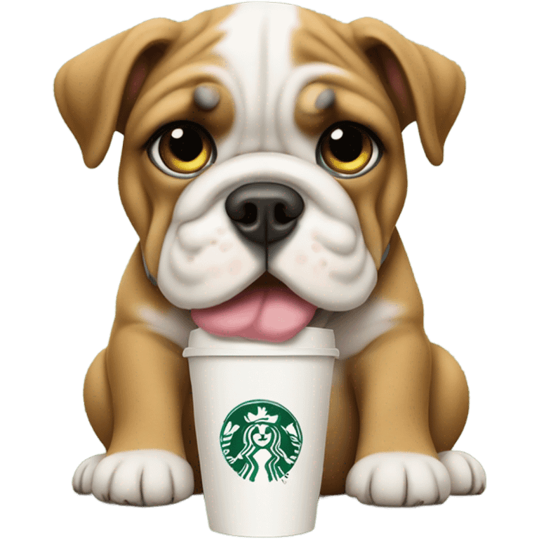 Bulldog puppy with Starbucks cup emoji