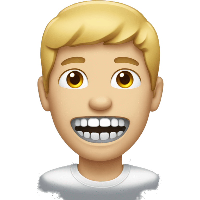 person with metal braces ontop of white teeth emoji