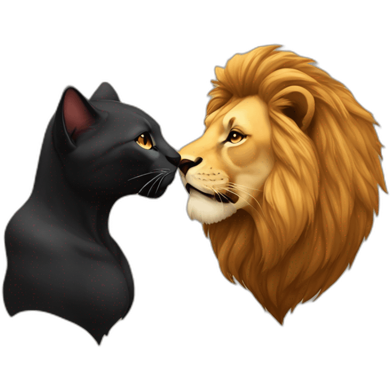 Big Lion and small black cat kiss emoji