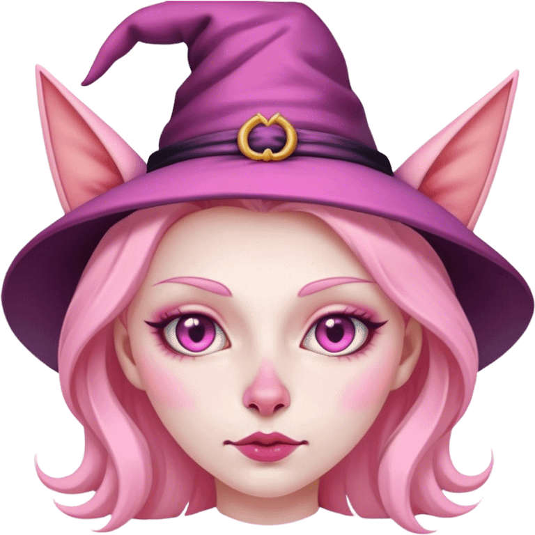 A pink witch with a cat nose  emoji