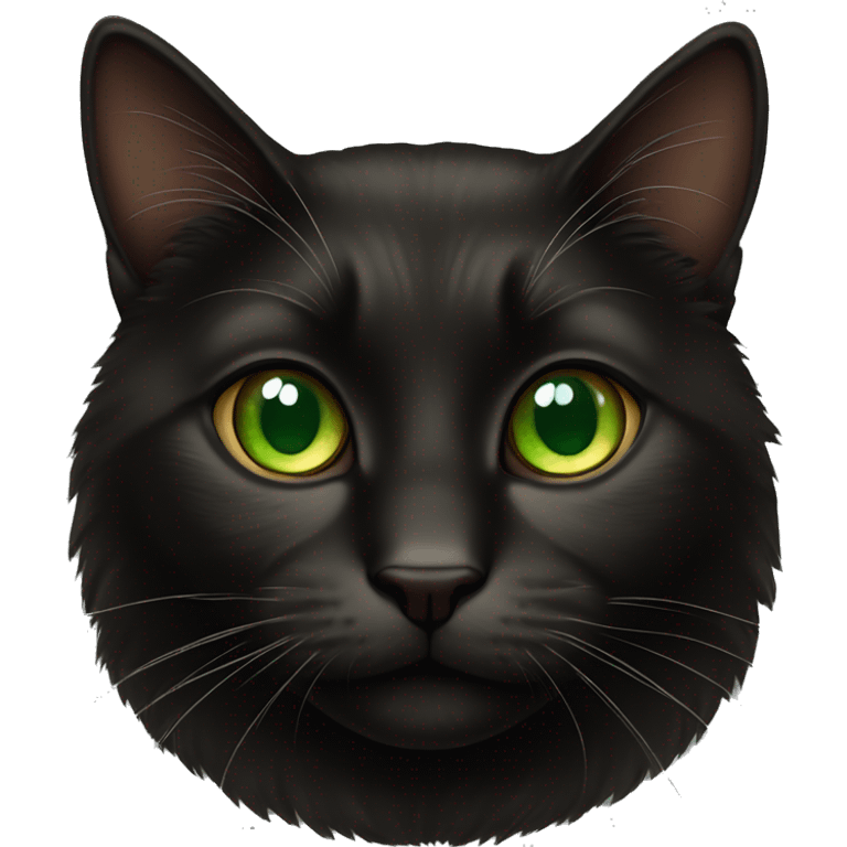 Black-brown Cat with green eyes  emoji