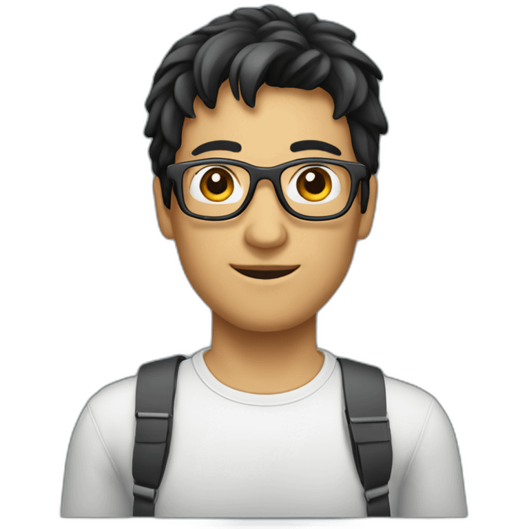 male holding a digital tablet eye glasses black hair emoji