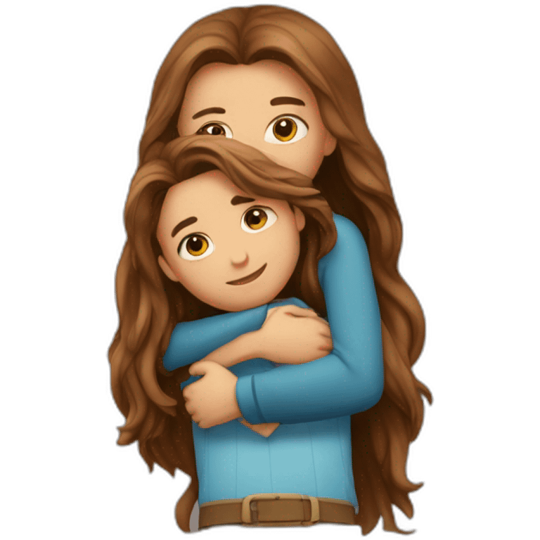 girl with long brown hair hugging boy with brow middle long hait emoji