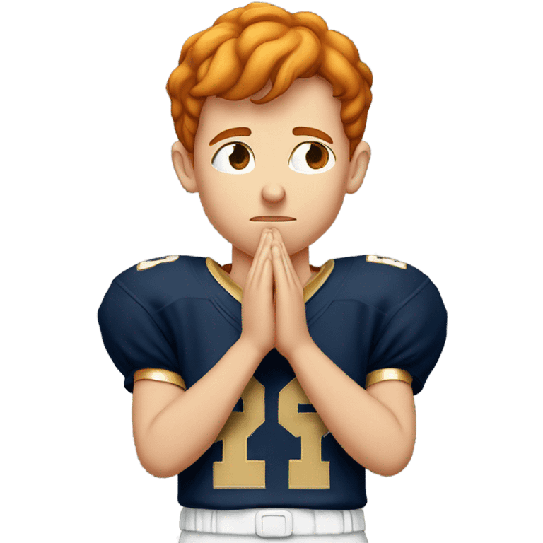 Red headed boy praying for a Notre Dame victory emoji