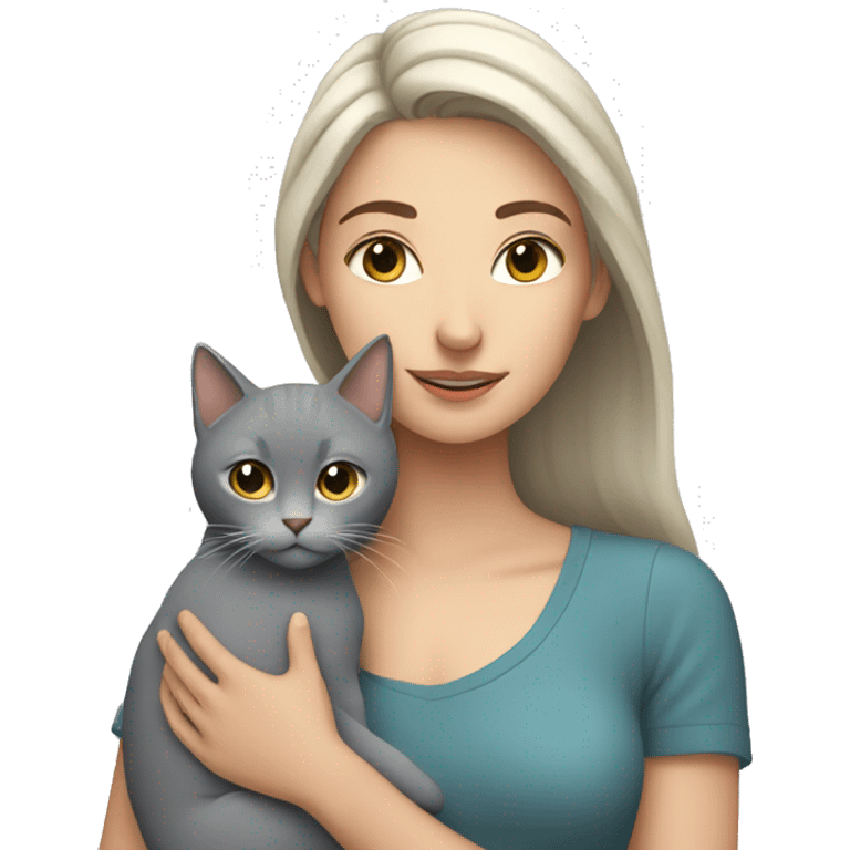 White young woman with grey cat in arms emoji