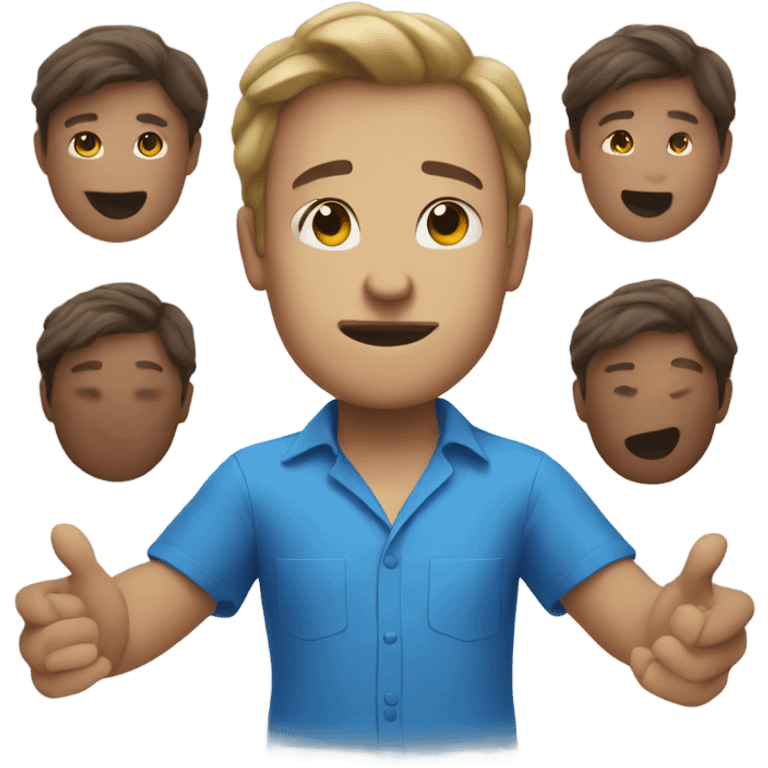 person in blue shirt with both arms looking up emoji