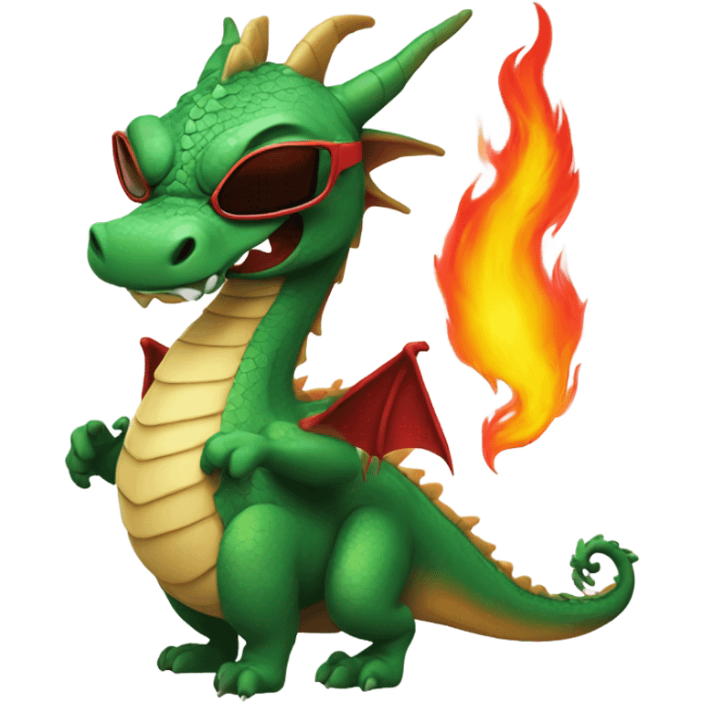 A dragon with sunglasses fire out of his mouth ￼ emoji