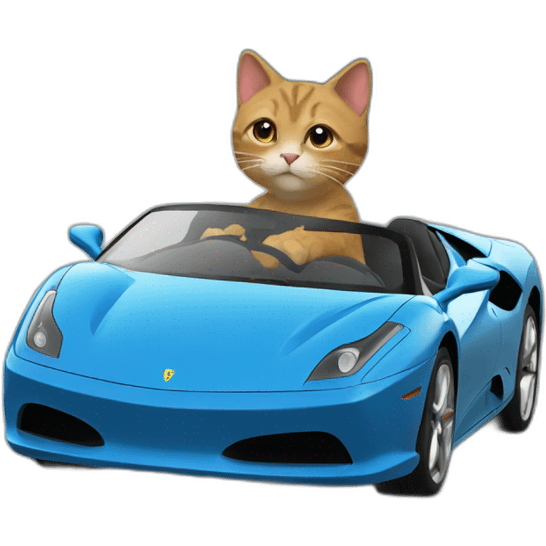 Cat driving a blue Ferrari  emoji