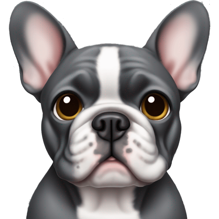 Dark gray French bulldog male, hazel eyes and one short ear emoji