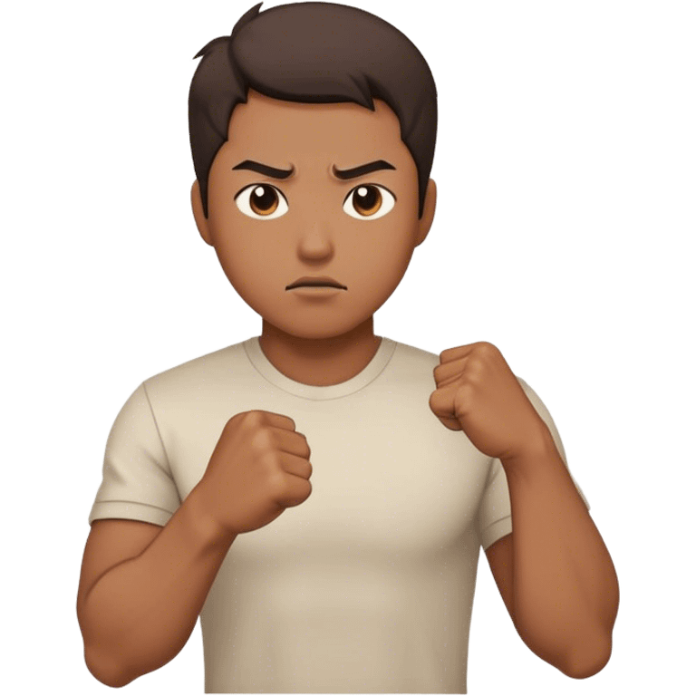 A determined Korean man in a shirt, clenching his fist with a confident expression. Emoji-style digital illustration emoji