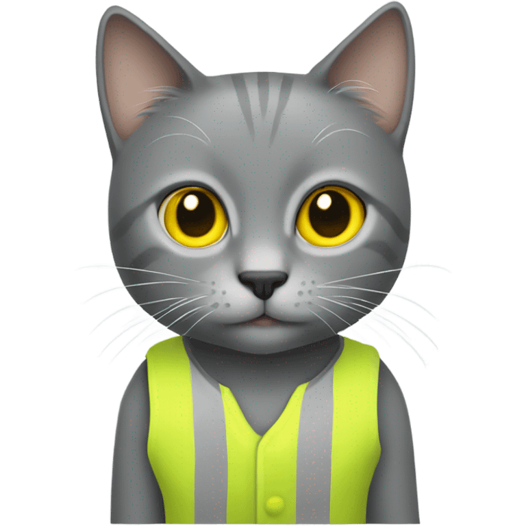 Gray cat with yellow eyes and a yellow vest emoji