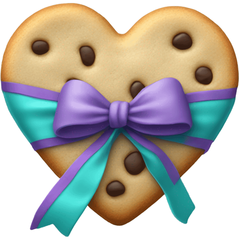 Cookie heart with teal purple ribbon emoji