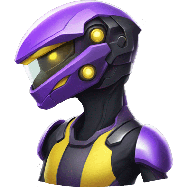 a shiny black-purple-yellow Genesect-Raptor-Fakémon—hybrid with a futuristic visor-helmet full bod emoji