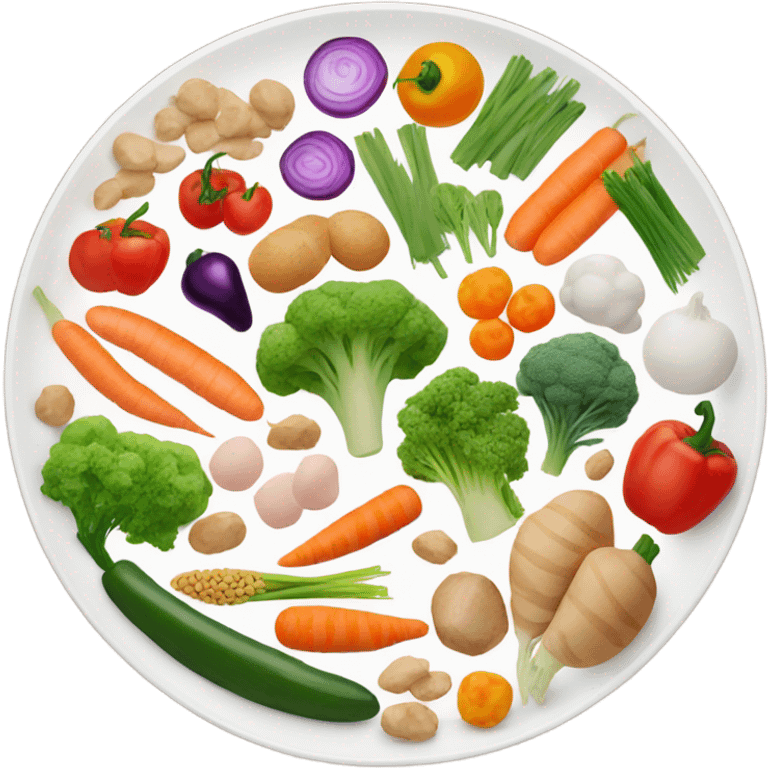 round white plate with healthy food emoji