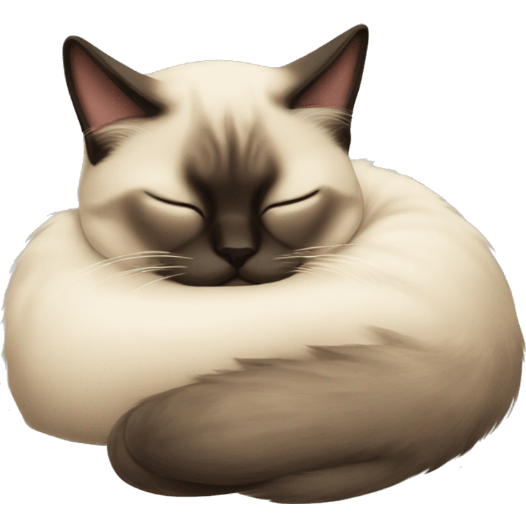 fluffy siamese cat curled up sleeping emoji