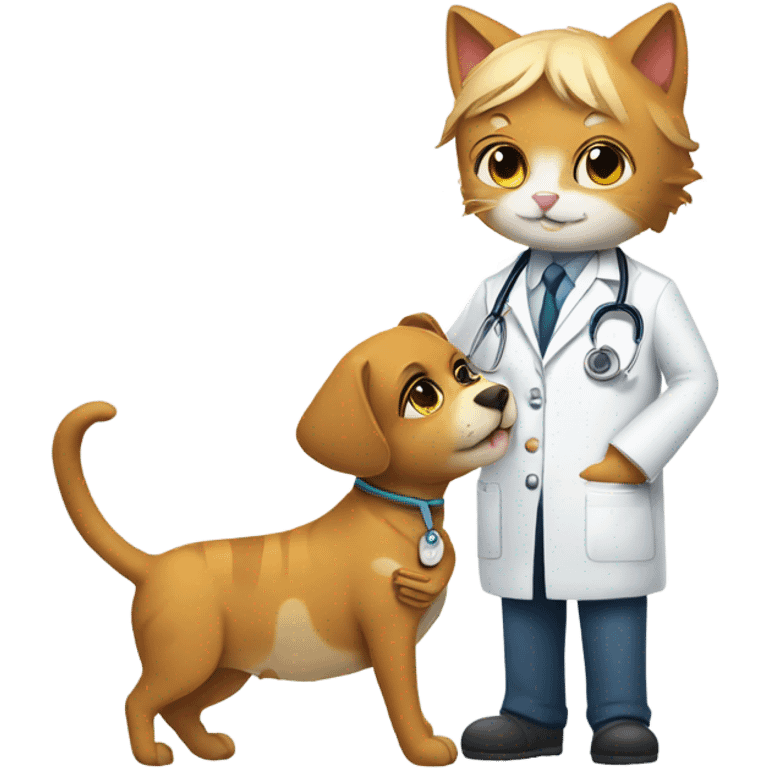 doctor cat treating a dog patient emoji