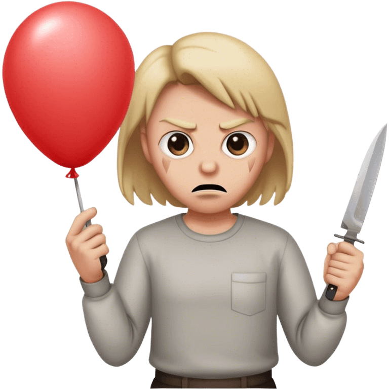 Person looking mad while holding a balloon knife emoji