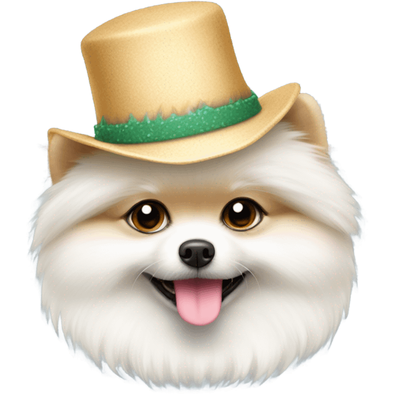 White Pomeranian with a hat emoji