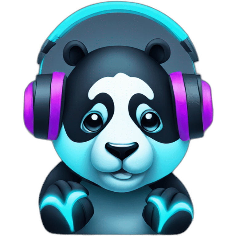 neon panda listening music on headphones emoji