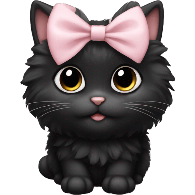 fluffy fat black kitten with pale pink bow emoji