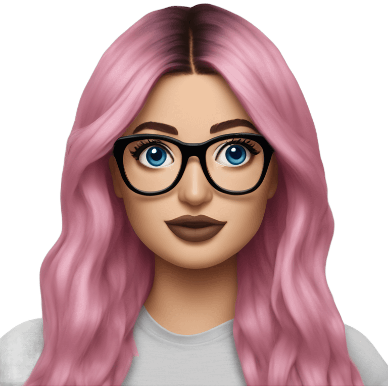 Photo Realistic kylie jenner stylish pink hair BLUE eyes and glasses  emoji