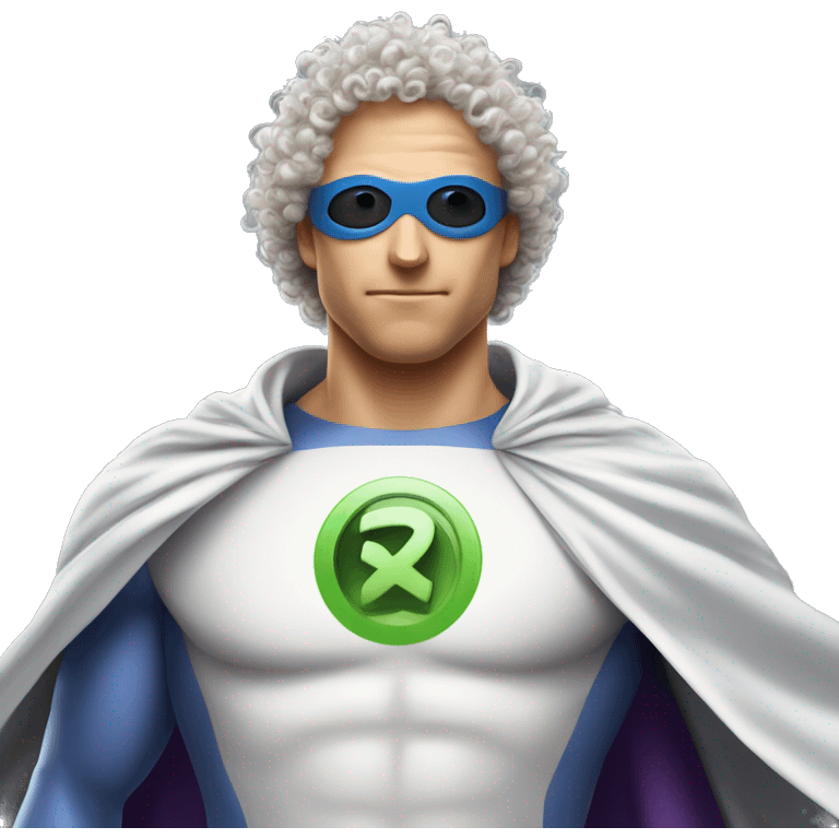 curly hair white man and super 'T' pigeon crossover superhero. his superpower is being good at design emoji