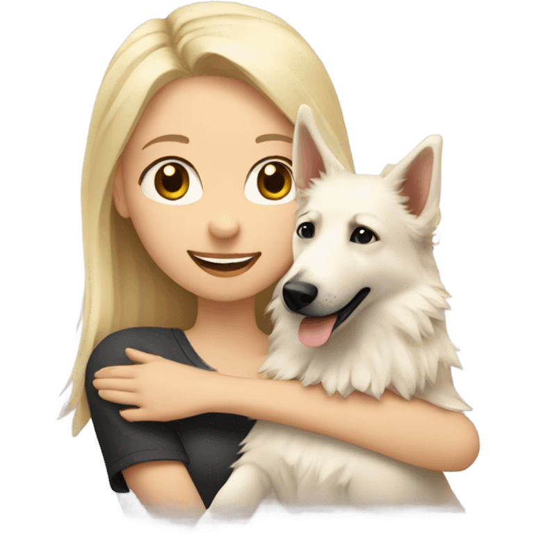 blonde girl hugs white shepherd emoji