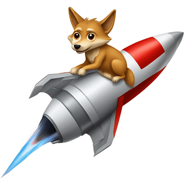 A coyote riding a rocket emoji