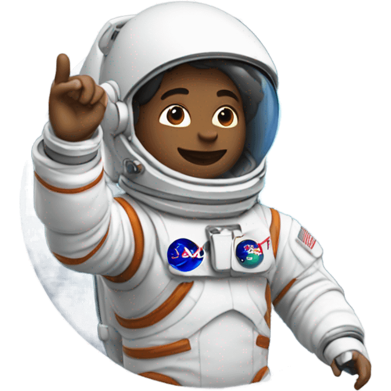 Astronaut waving, cropped above the chest, in the style of Apple Emoji emoji