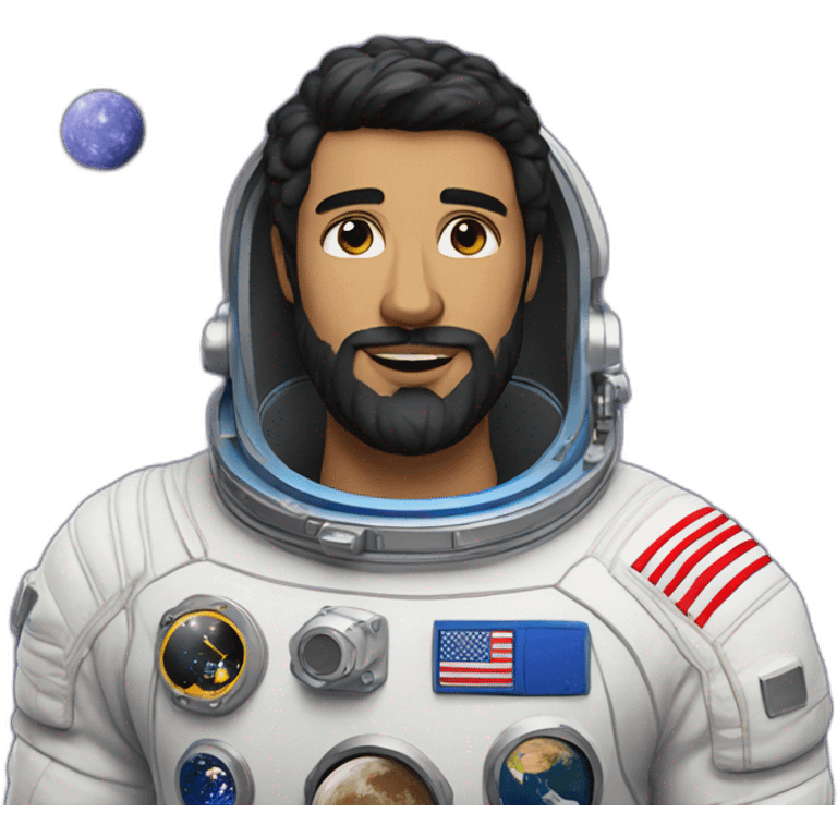 white male astronaut with beard and black hair emoji