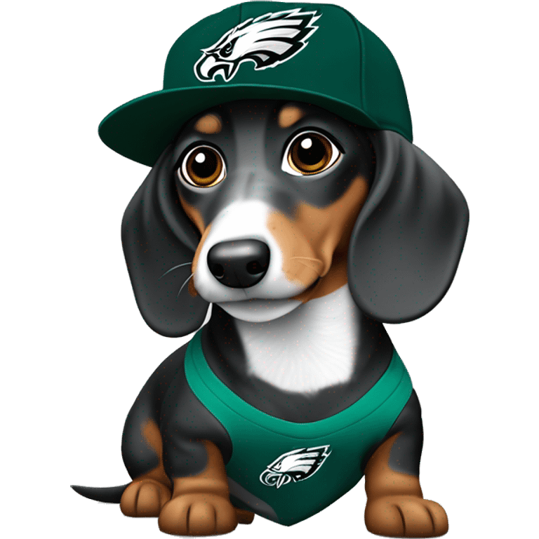 Dapple miniature merle Dachshund wearing Philadelphia Eagles Hat emoji