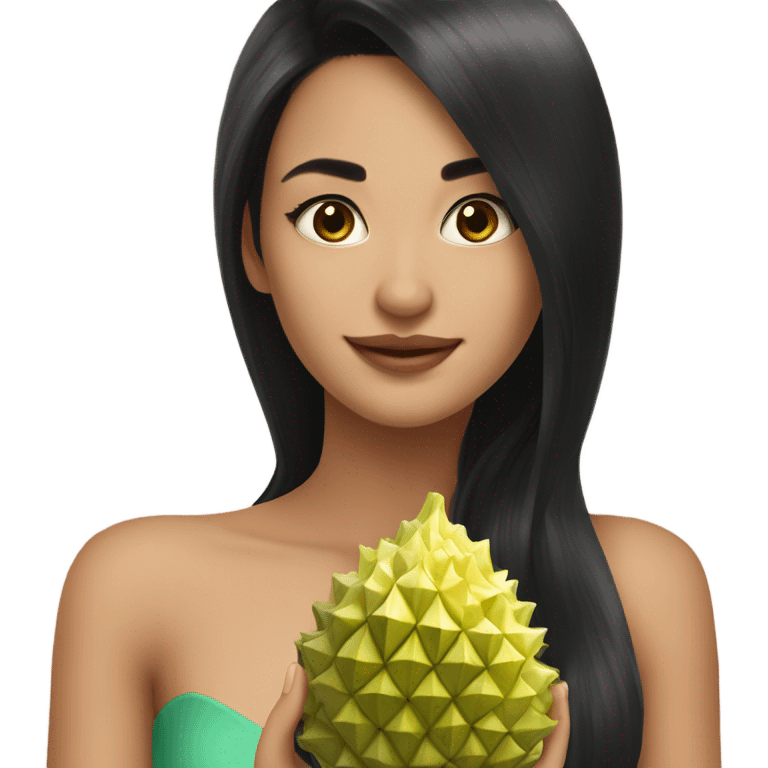 Beautiful woman long black hair in dress holding durian emoji