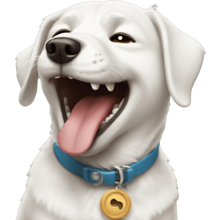 A white dog laughing  emoji