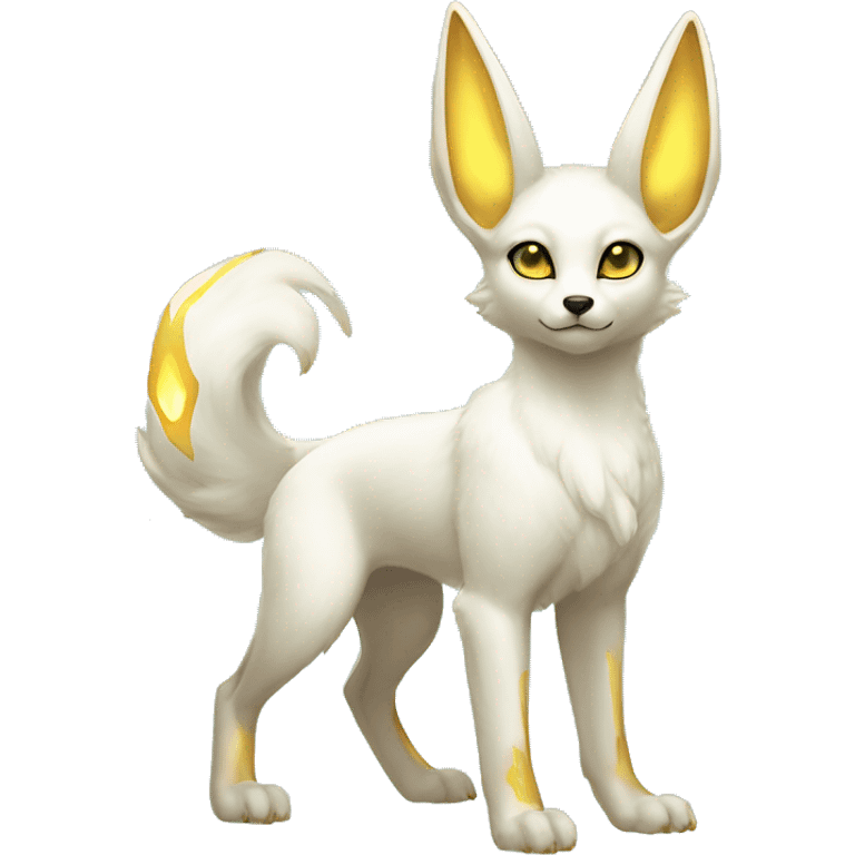 Shiny White Angelic Godly Electric Albino Umbreon. cyan eyes and cyan markings. Golden Anubis-rings. full body emoji