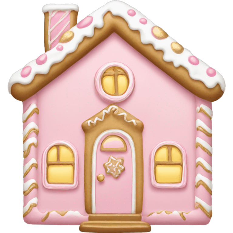 light pink and gold and white gingerbread house emoji