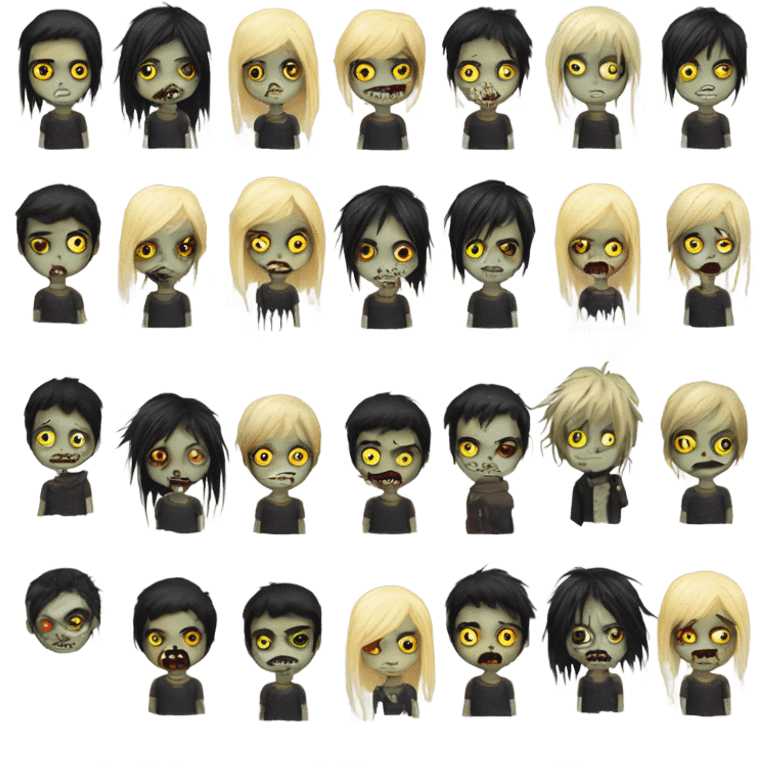 Boy, black hair, medium long, emo, blonde highlights, zombie emoji, creepy emoji