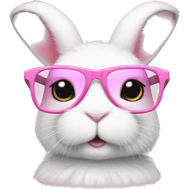 cute super fluffy white bunny with pink glasses emoji