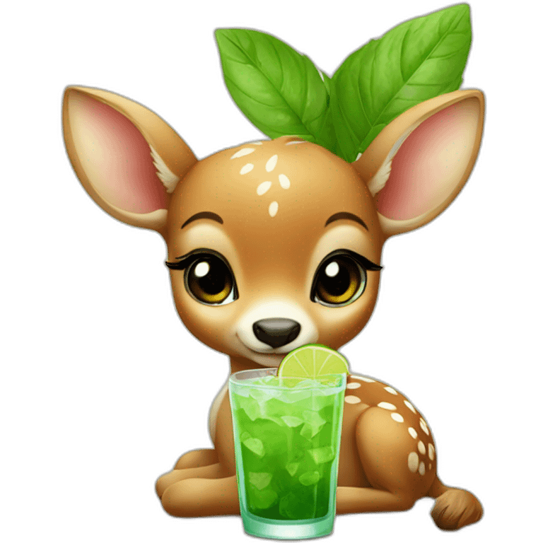 baby deer drinking mojito emoji