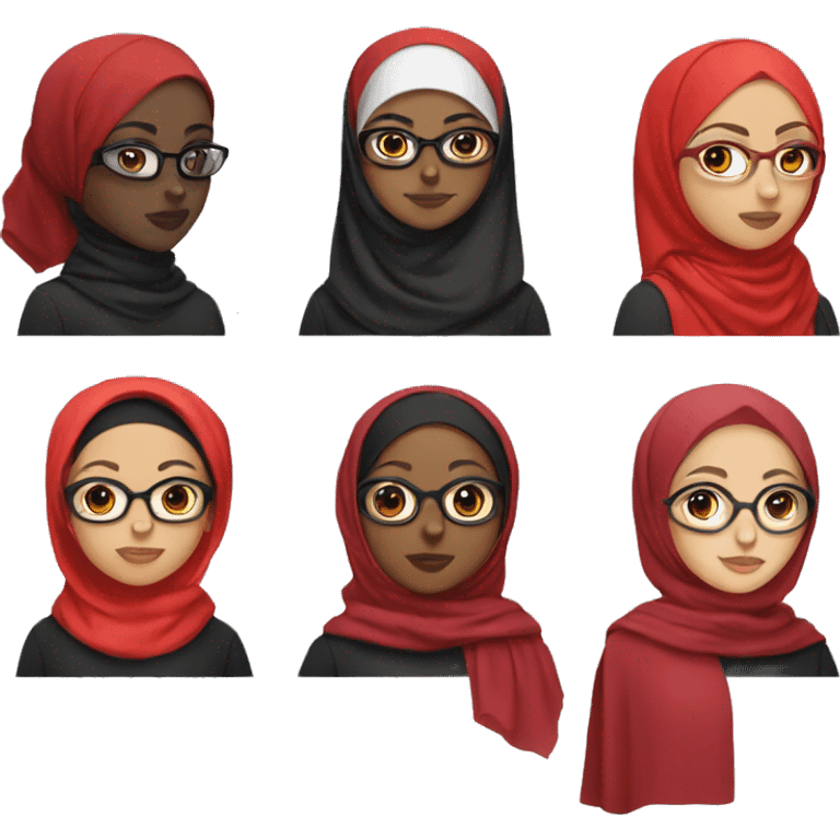 hijabi girl with black glasses red hijab and red modern clothes emoji