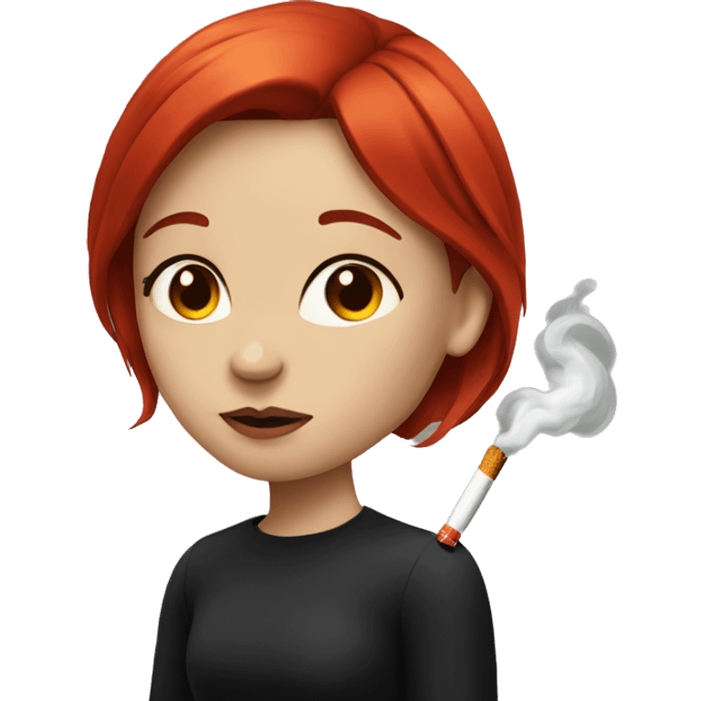 A girl with fair skin and black-red hair smokes a cigarette emoji