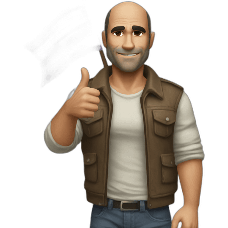 Trevor Philips holding a gay flag and giving a thumbs up emoji