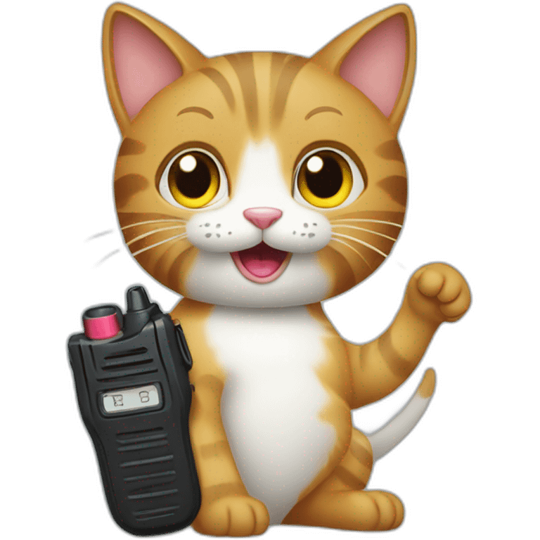 a cat holding a walkie talkie emoji