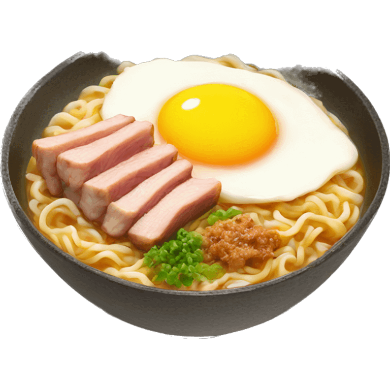 ramen with pork mince and an egg emoji