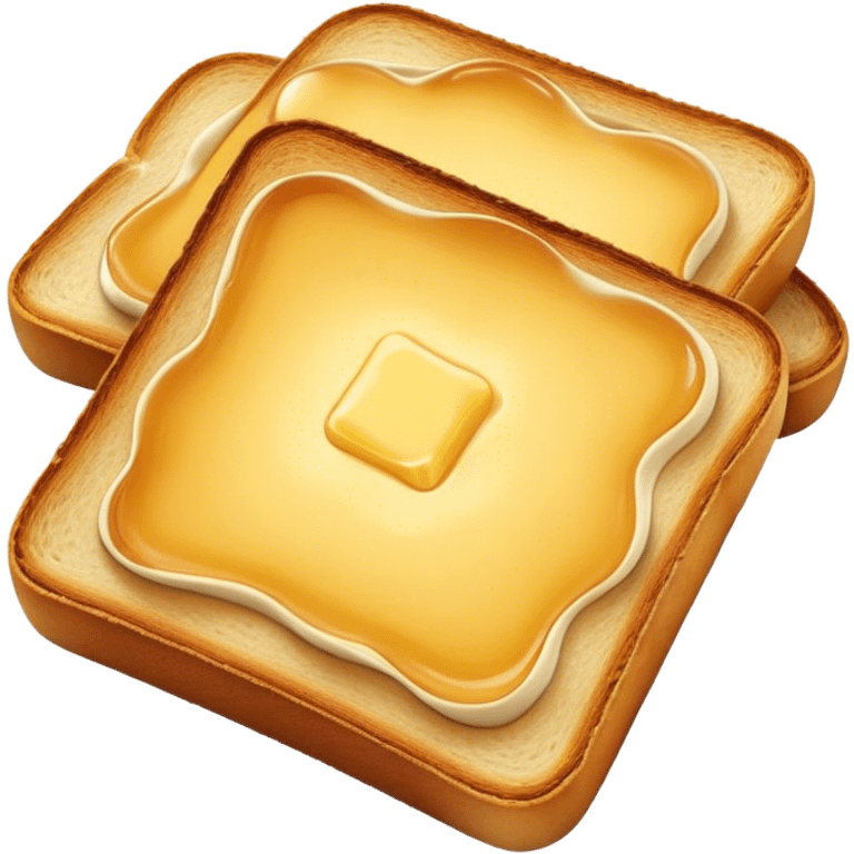 Cinematic warm toasted bread, golden-brown edges, butter melting into the surface, slightly crispy texture, simple and comforting, warm glowing background, inviting and homely. emoji